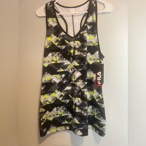 Fila Neon Accent Geometric Racerback Tank - Black, Gray & Neon Yellow